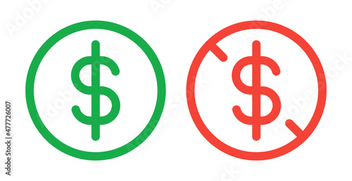 No dollar and dollar symbol vector illustration. Paid and free symbol