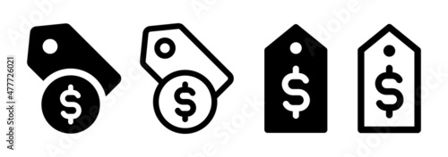 Price tag icon set isolated on white background. Tag with dollar symbol.