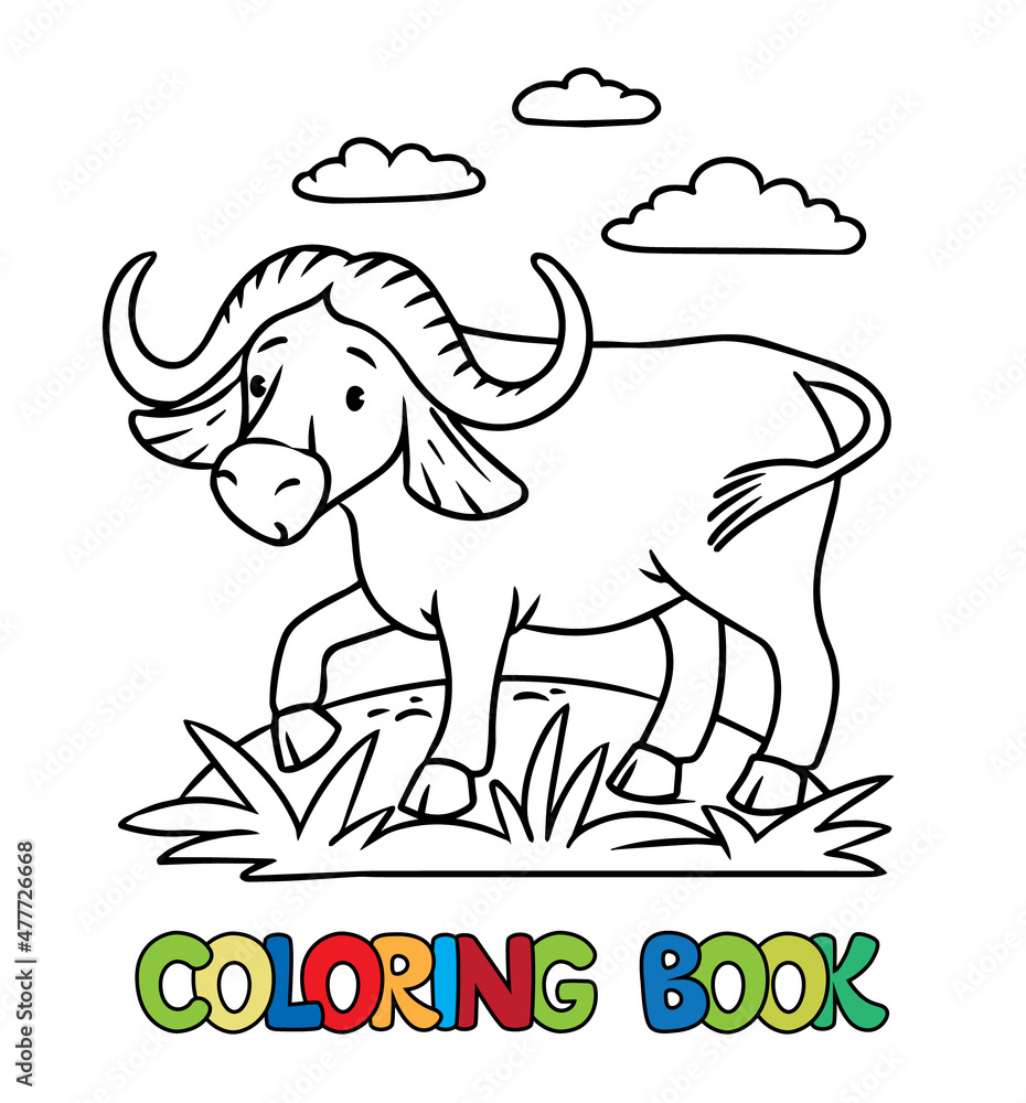 Naklejka premium Funny wild buffalo coloring book. Alphabet Y