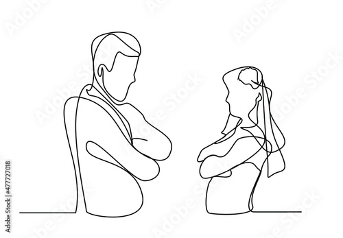 The offended couple trips over each other. Distant couple at the stage of marriage