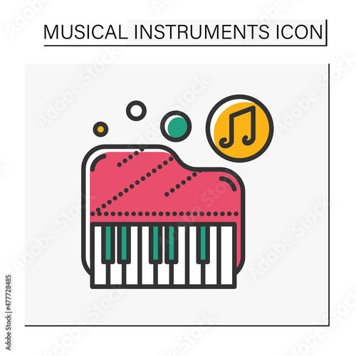 Piano color icon. Classical acoustic keyboard orchestral musical instrument. Classical, ethnic and modern music. Music from different countries. Isolated vector illustration