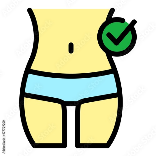 Done slimming icon. Outline done slimming vector icon color flat isolated