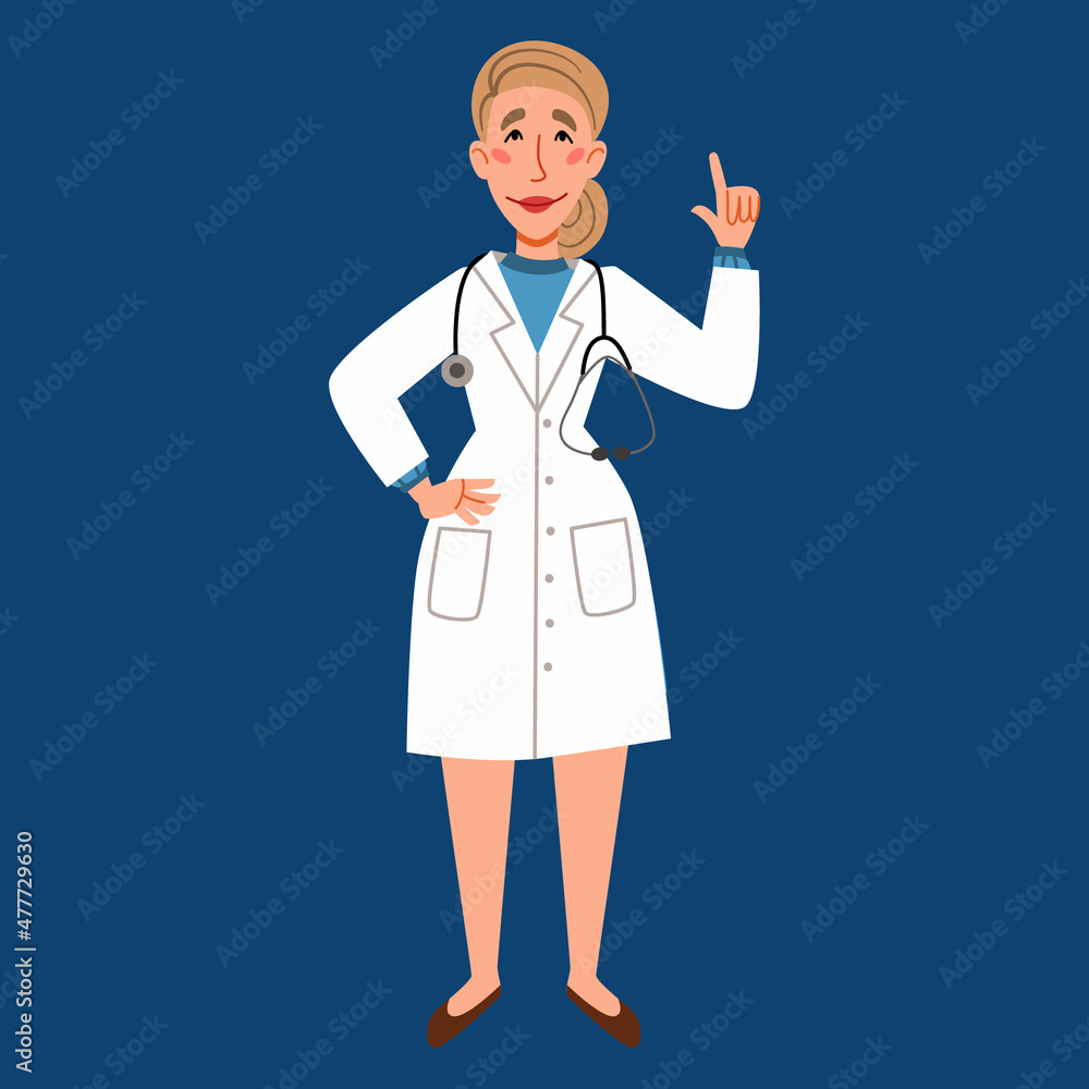 The character of a full-length European female doctor. Vector illustration in a flat style on the topic of medicine. The character of a full-length European female doctor. Vector illustration in a flat style on the topic of medicine.