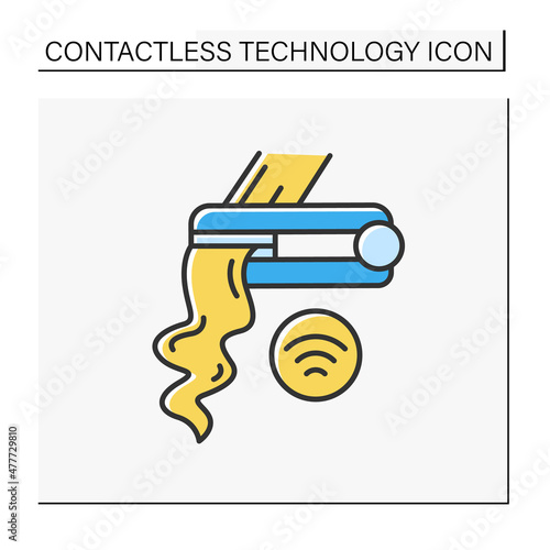 Modern technology color icon. Touchless electronic device. Wireless controlling hair straightening iron. Contactless technology concept. Isolated vector illustration