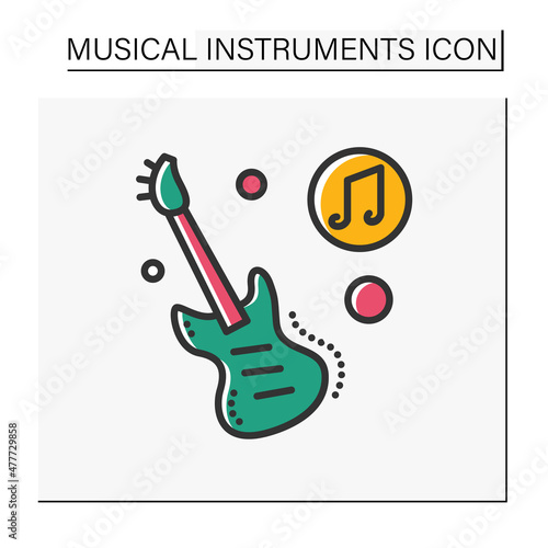  Bass guitar color icon. Modern string electric musical instrument with bass amplifier. Classical, ethnic and modern music. Music from different countries. Isolated vector illustration photo