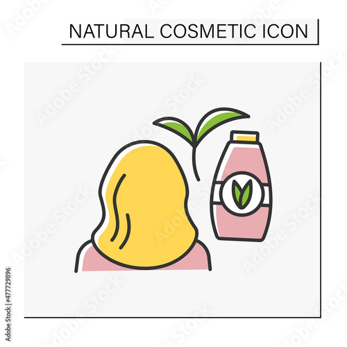 Cosmetology color icon. Hair beauty procedure. Shampoo to moisturize and strengthen hair.Natural cosmetic concept. Isolated vector illustration