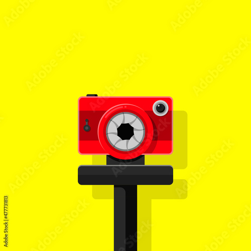 Red camera with tripod illustration