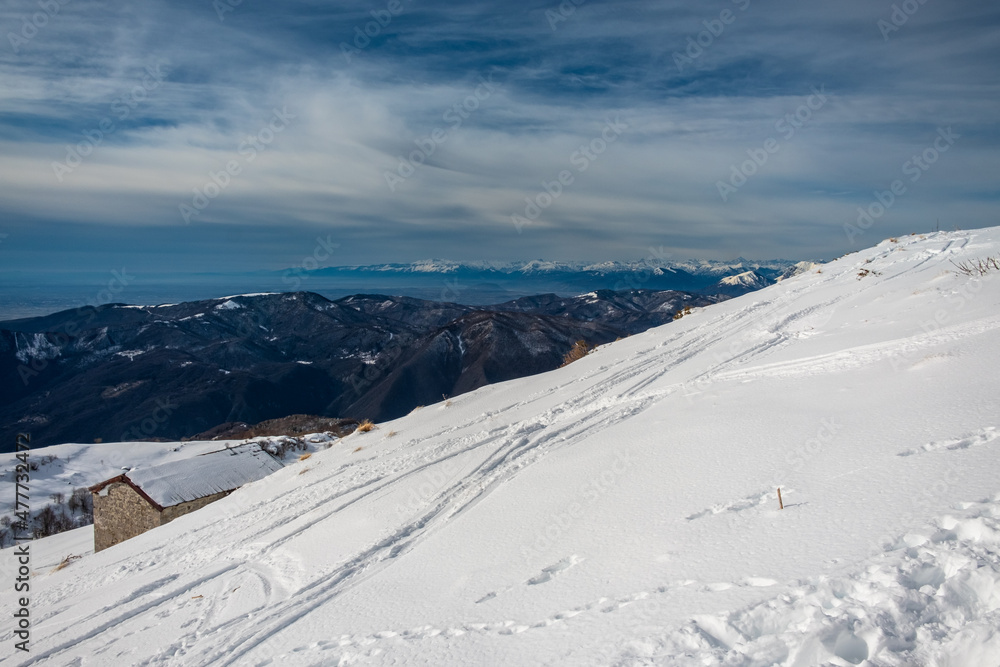 Ski mountaineering on mount Matajur, Friuli-Venezia Giulia, Italy
