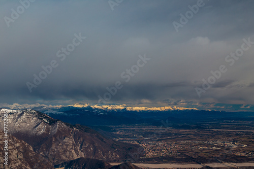 Ski mountaineering in the Alps over Pordenone, Friuli-Venezia Giulia, Italy