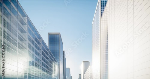 3d rendering loop video of building or skyscraper in city or downtown. That is real estate, property, house or residential. Look modern for background, concept of corporate, business center, finance.