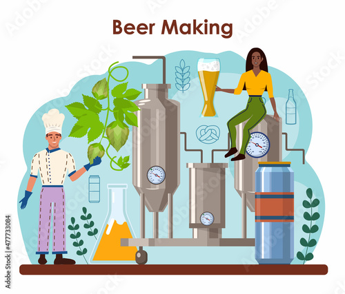 Brewery concept. Craft beer production, modern brewing process