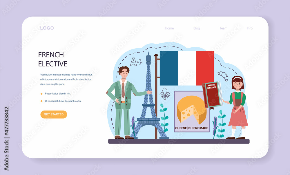 French learning web banner or landing page. Language school french