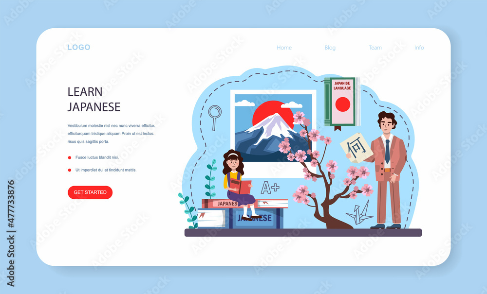 Japanese language web banner or landing page. Japanese school course Japanese language web banner or landing page. Japanese school course