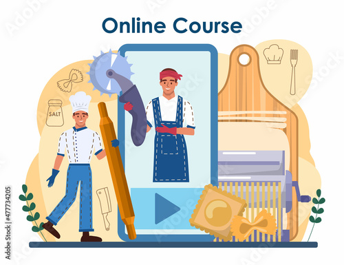 Pasta online service or platform. Italian food with cheese, meat