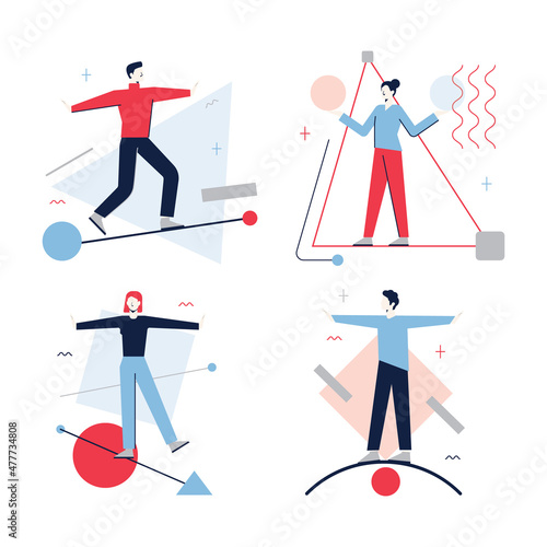 Balance concept set. Idea of stability and calmness. Abstract, business