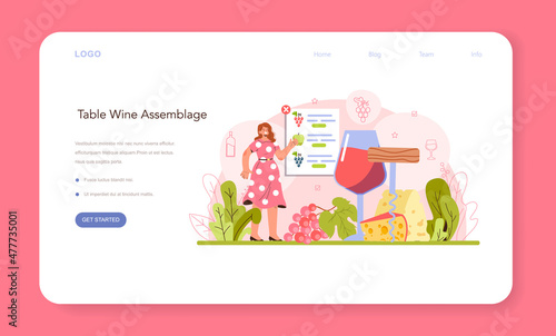 Wine production web banner or landing page. Wine aging in a wood barrel