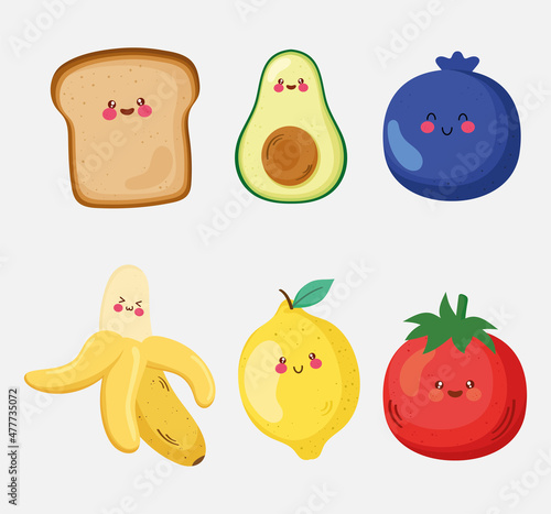 cute bread and fruits