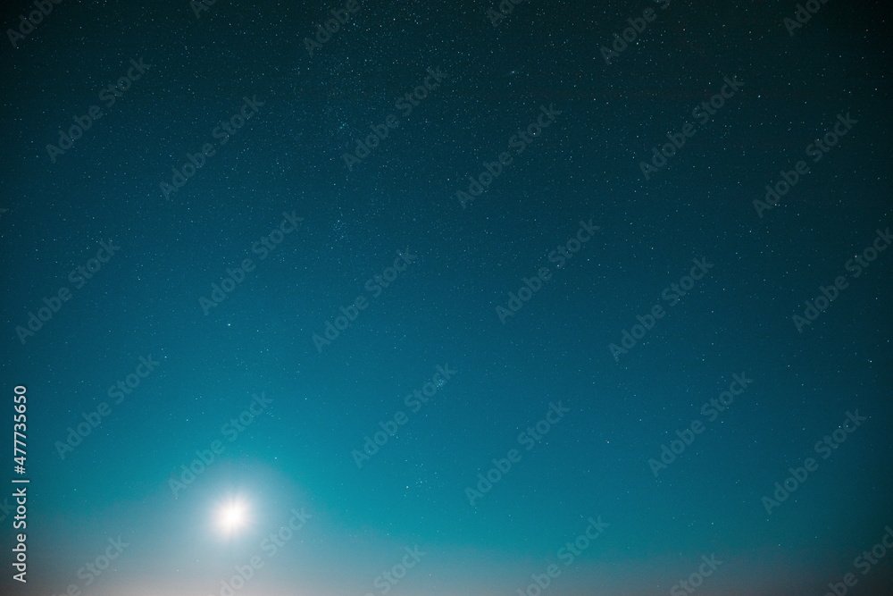 6K 5K Blue Scenery Background Moonrise Night Starry Sky Glowing Stars. Scenic Bright Glow Of Sky Stars Galaxy 4K. Natural Background Backdrop 6K 5K Blue Scenery Background Moonrise Night Starry Sky Glowing Stars. Scenic Bright Glow Of Sky Stars Galaxy 4K. Natural Background Backdrop