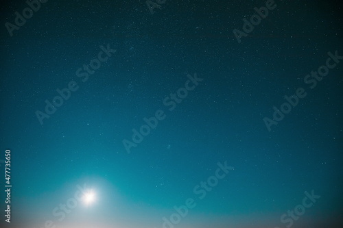 6K 5K Blue Scenery Background Moonrise Night Starry Sky Glowing Stars. Scenic Bright Glow Of Sky Stars Galaxy 4K. Natural Background Backdrop © Grigory Bruev