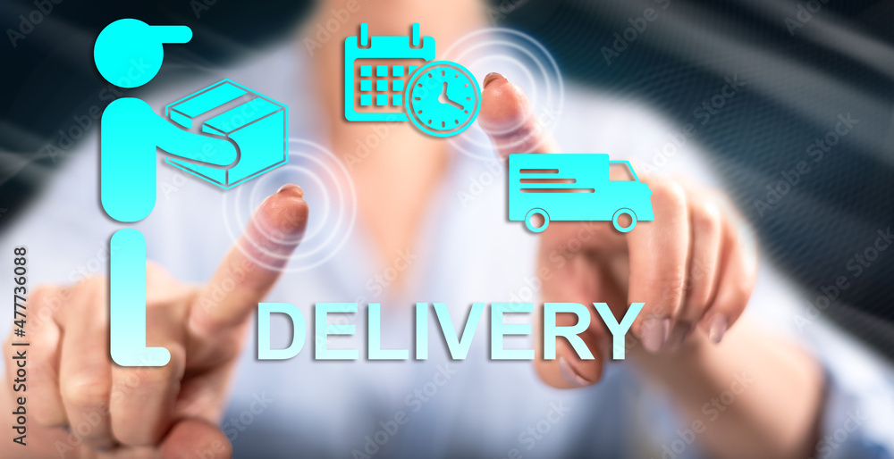 Woman touching a delivery concept Woman touching a delivery concept