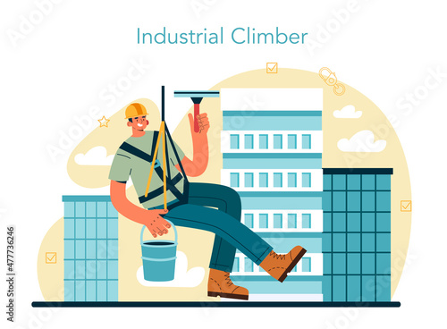 Industrial climbers. Alpinist climb onto a roof using cables.