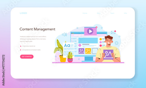 Content manager web banner or landing page. Idea of digital promotion