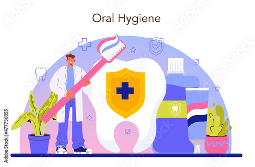 Dentist concept. Dental doctor in uniform treating human teeth