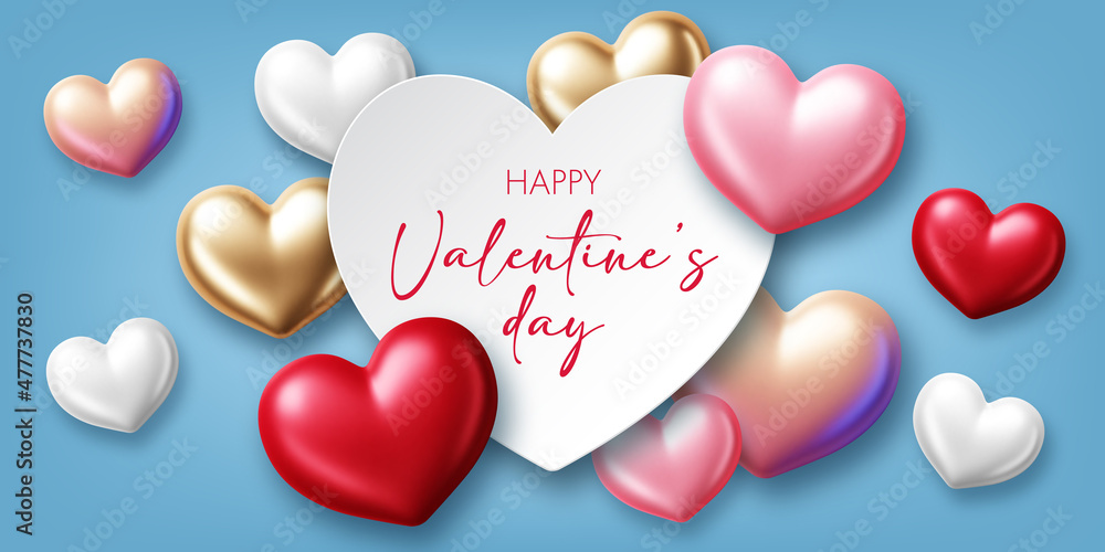Valentines Day background with 3d hearts. Design element for greeting card or sale banner