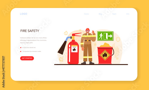 Firefighter web banner or landing page. Professional fire brigade