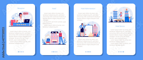 Hotel mobile application banner set. Tourism service, professional