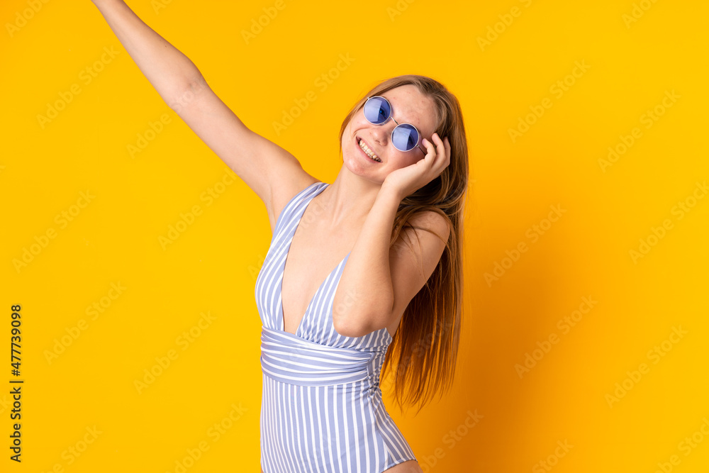 Teenager Ukrainian girl in swimsuit in summer holidays