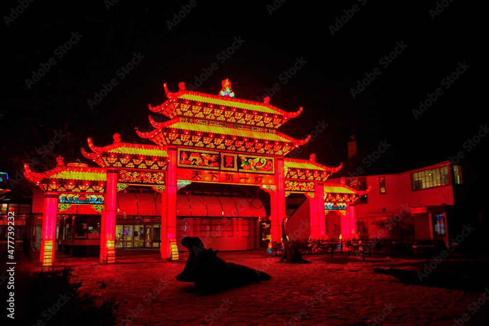 Fototapeta premium Illuminated temple at Chinese Light Festival