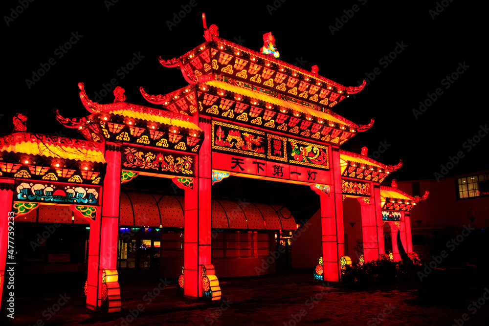 Illuminated temple gate Illuminated temple gate