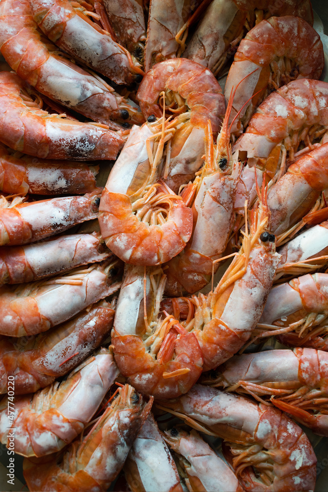 Close-up of steamed prawns on a platter