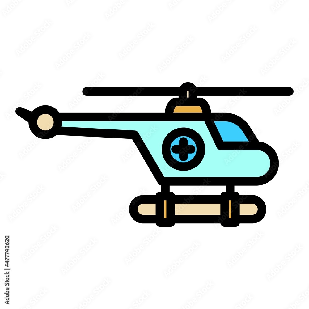 Water rescue helicopter icon. Outline water rescue helicopter vector icon color flat isolated