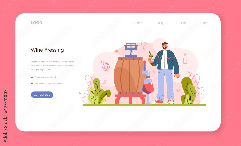 Wine production web banner or landing page. Grape wine in a bottle or glass Wine production web banner or landing page. Grape wine in a bottle or glass