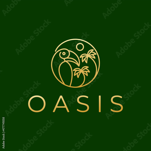 oasis parrot sea line art logo design
