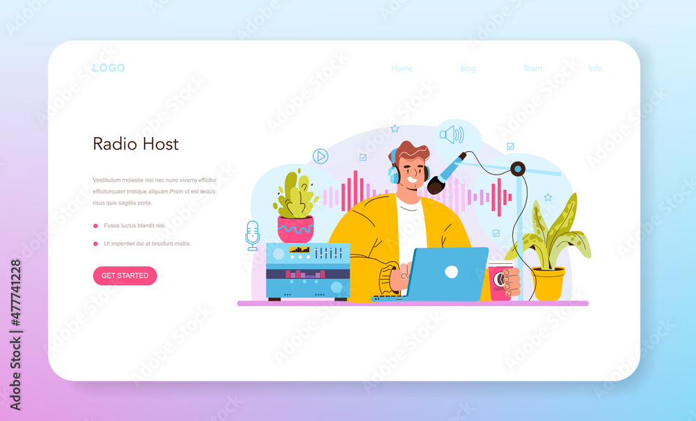 Radio host web banner or landing page. Idea of news broadcasting Radio host web banner or landing page. Idea of news broadcasting