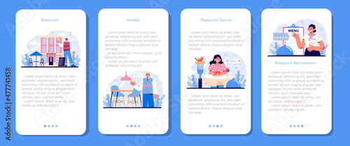 Restaurant mobile application banner set. Caffe employees