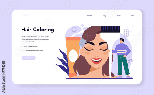 Hairstylist web banner or landing page. Idea of hairdressing in salon