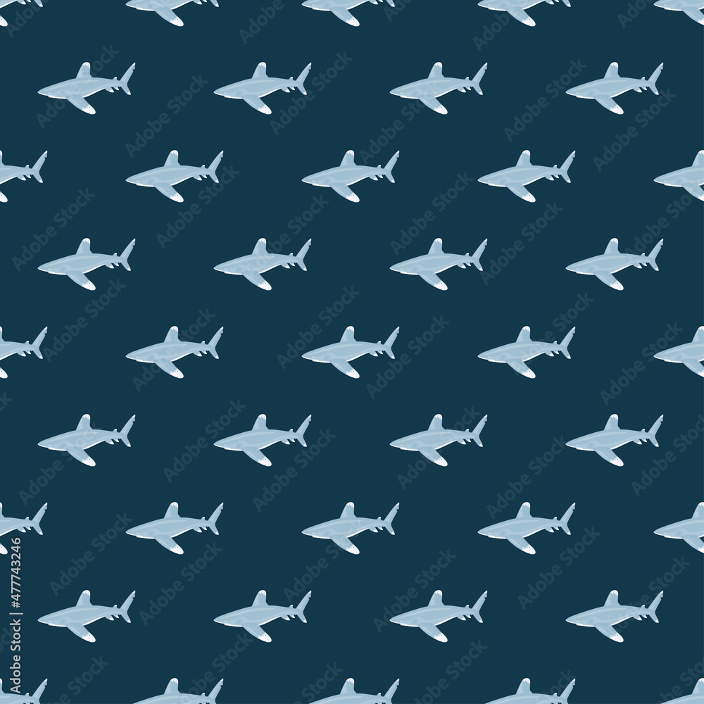 Oceanic whitetip shark seamless pattern in scandinavian style. Marine animals background. Vector illustration for children funny textile. Oceanic whitetip shark seamless pattern in scandinavian style. Marine animals background. Vector illustration for children funny textile.