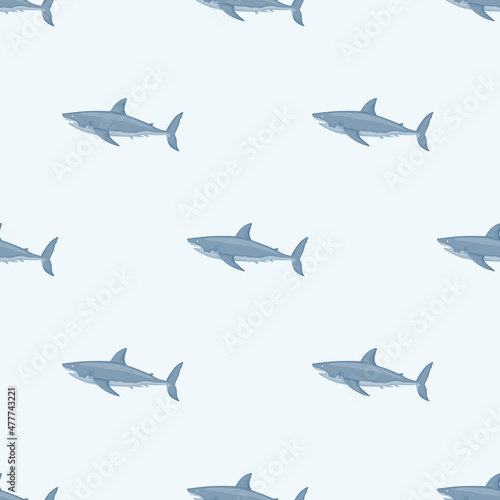 White shark seamless pattern in scandinavian style. Marine animals background. Vector illustration for children funny textile.