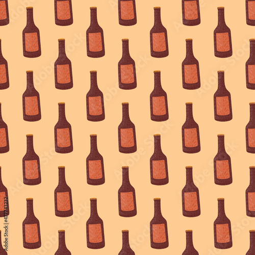 Bottle alcohol seamless pattern. Hand drawn background for menu.