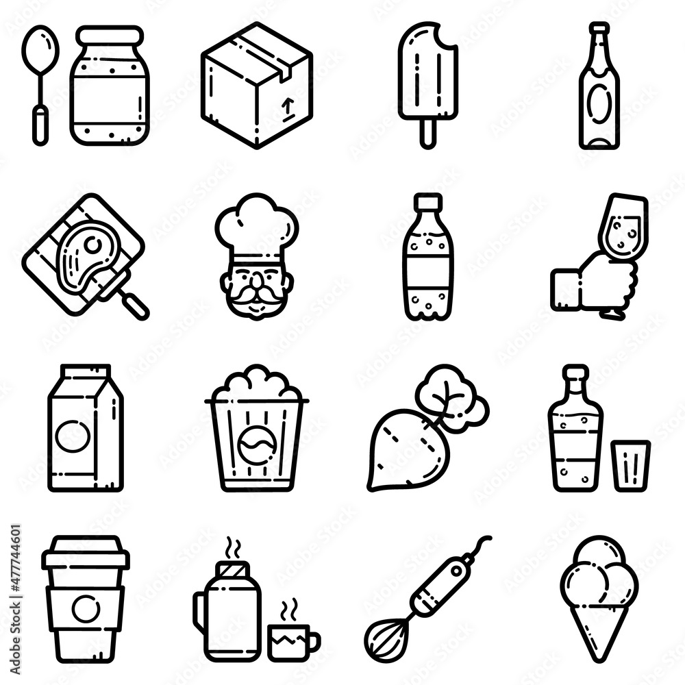 Food Set Flat Icon Set Isolated On White Background Food Set Flat Icon Set Isolated On White Background