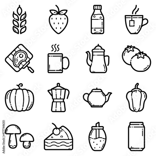Food Set Flat Icon Set Isolated On White Background