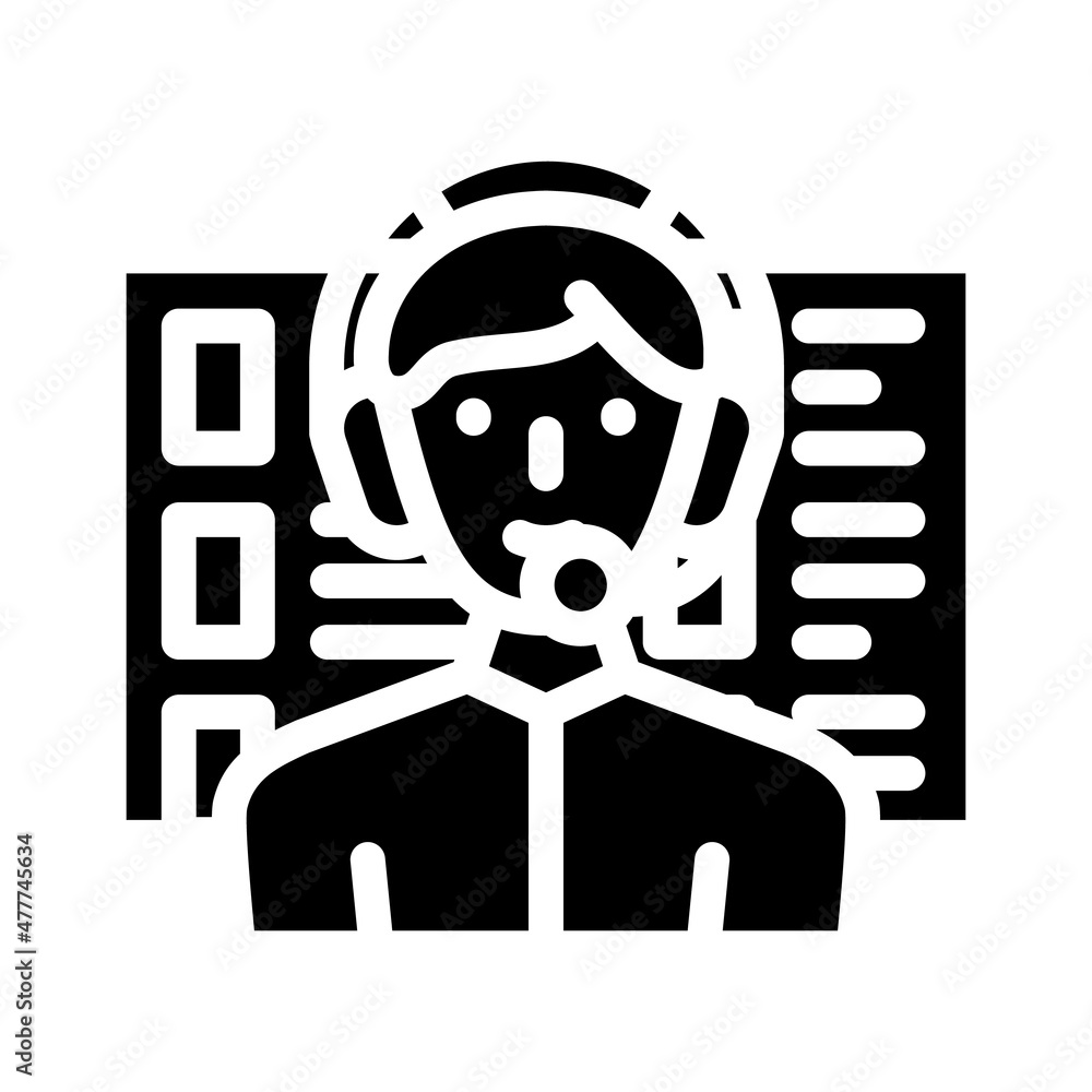 calling call center worker glyph icon vector. calling call center worker sign. isolated contour symbol black illustration