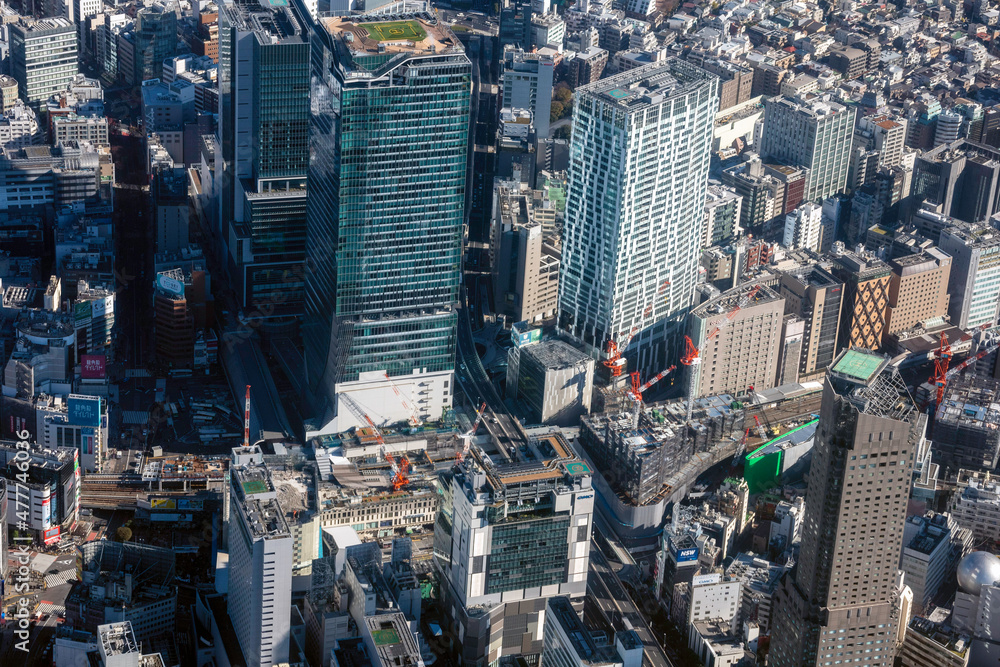 Obraz premium 再開発進む渋谷駅前を空撮