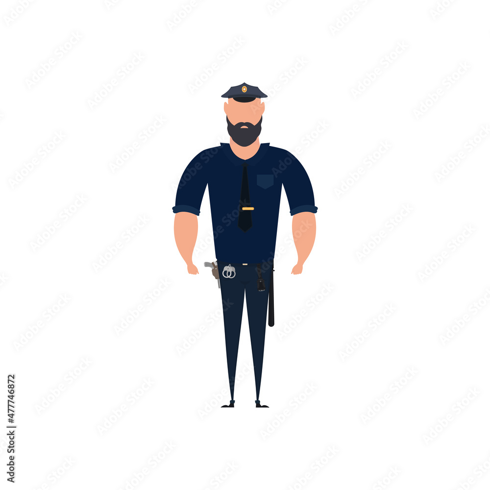 Police officer vector. Policeman profession, cop guard character or security man flat icon isolated on white background. Patrolman in uniform illustration Police officer vector. Policeman profession, cop guard character or security man flat icon isolated on white background. Patrolman in uniform illustration