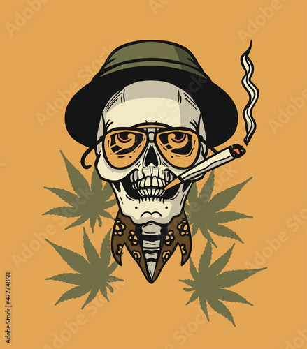 Fotografie, Obraz skull smokes weed, sunglasses, panama, shirt, Fear and Loathing in Las Vegas