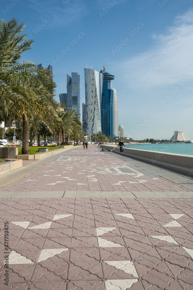 The Doha Corniche in the capital city of Qatar, Doha